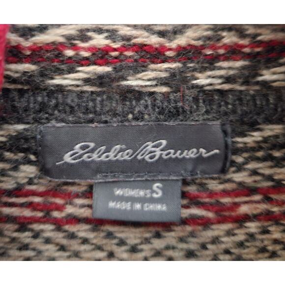 EDDIE BAUER Women's S Sweater Fair Isle Oslo Funnel Neck Gray Red Wool Blend 36" - Picture 3 of 10